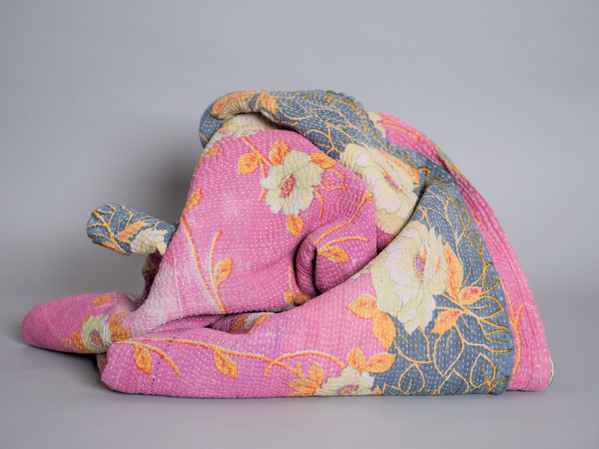 Plaid kantha vintage coton