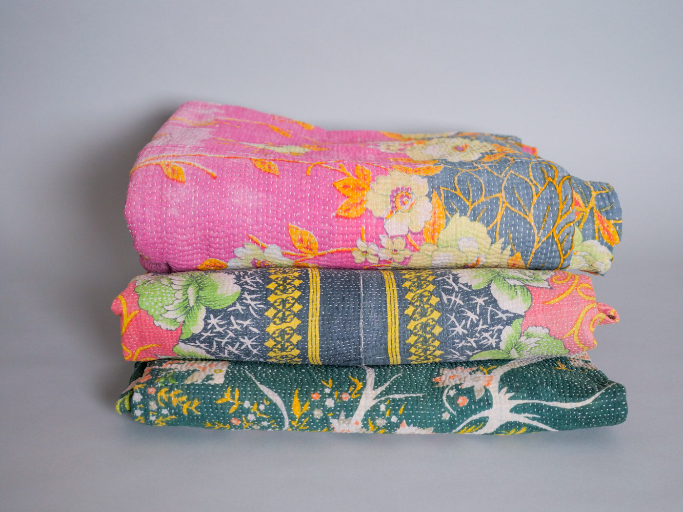 Plaid kantha vintage coton