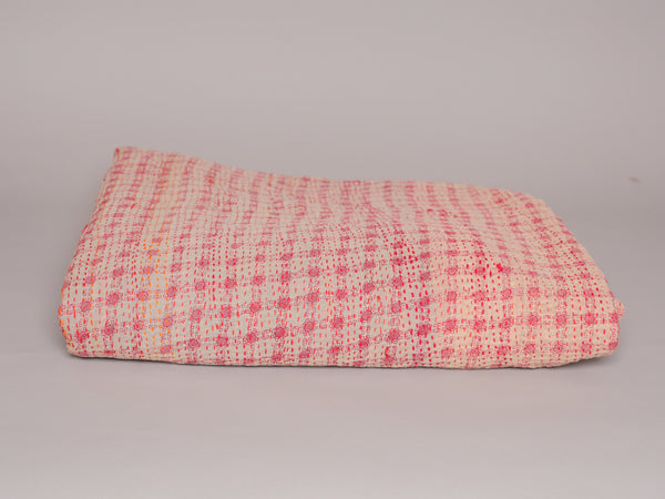 Kantha sari couvre-lit  "Graphic Violet" coton recyclé brodé à la main