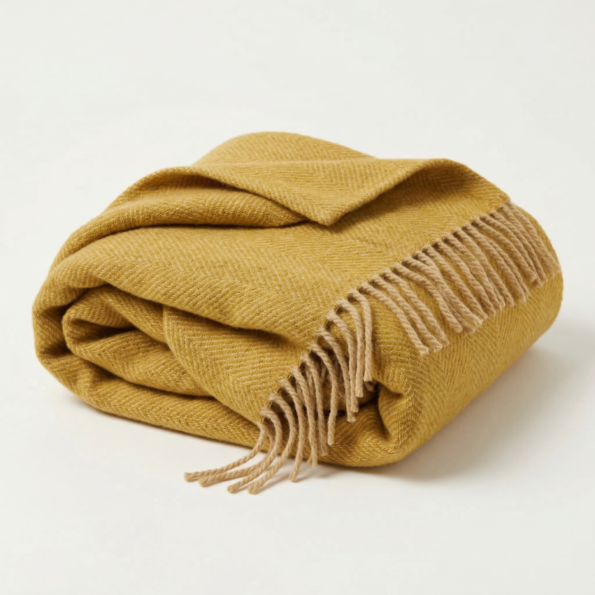 Yellow wool blanket folded. Edited by AI