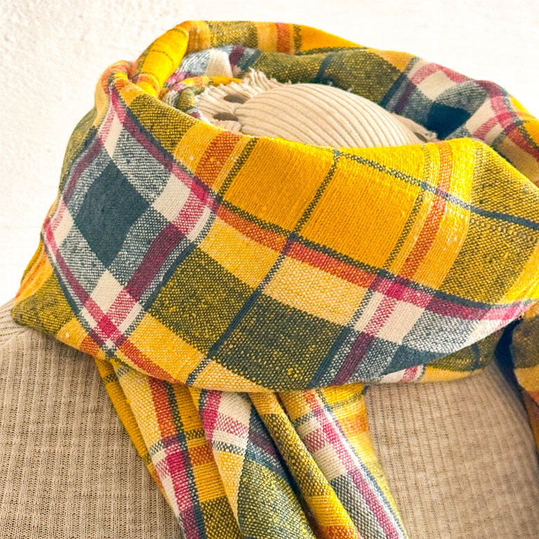 Handwoven eri silk scarf, Turmeric & Green Secondary image