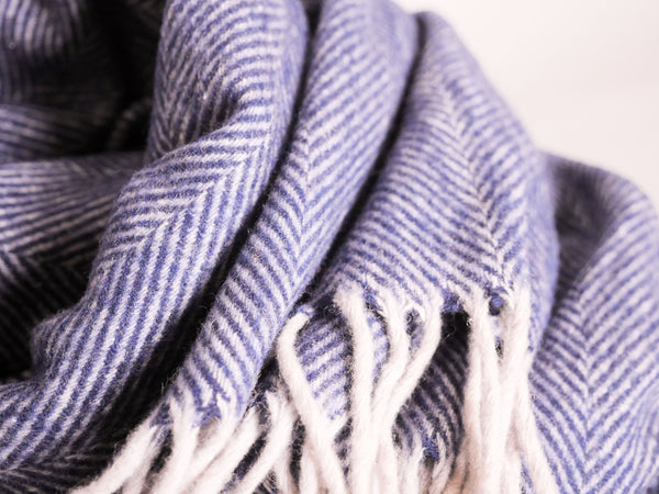 Plaid en laine tissé main, bleu