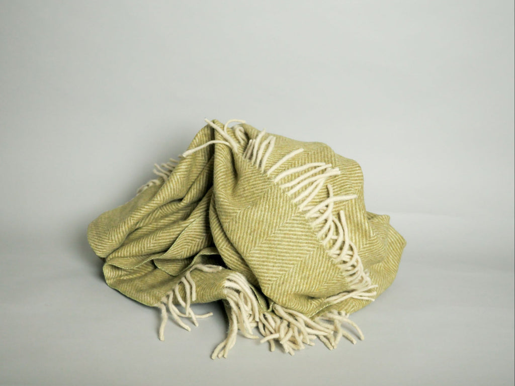 NEW Plaid en 100% Laine Tissé à la Main : Vert
