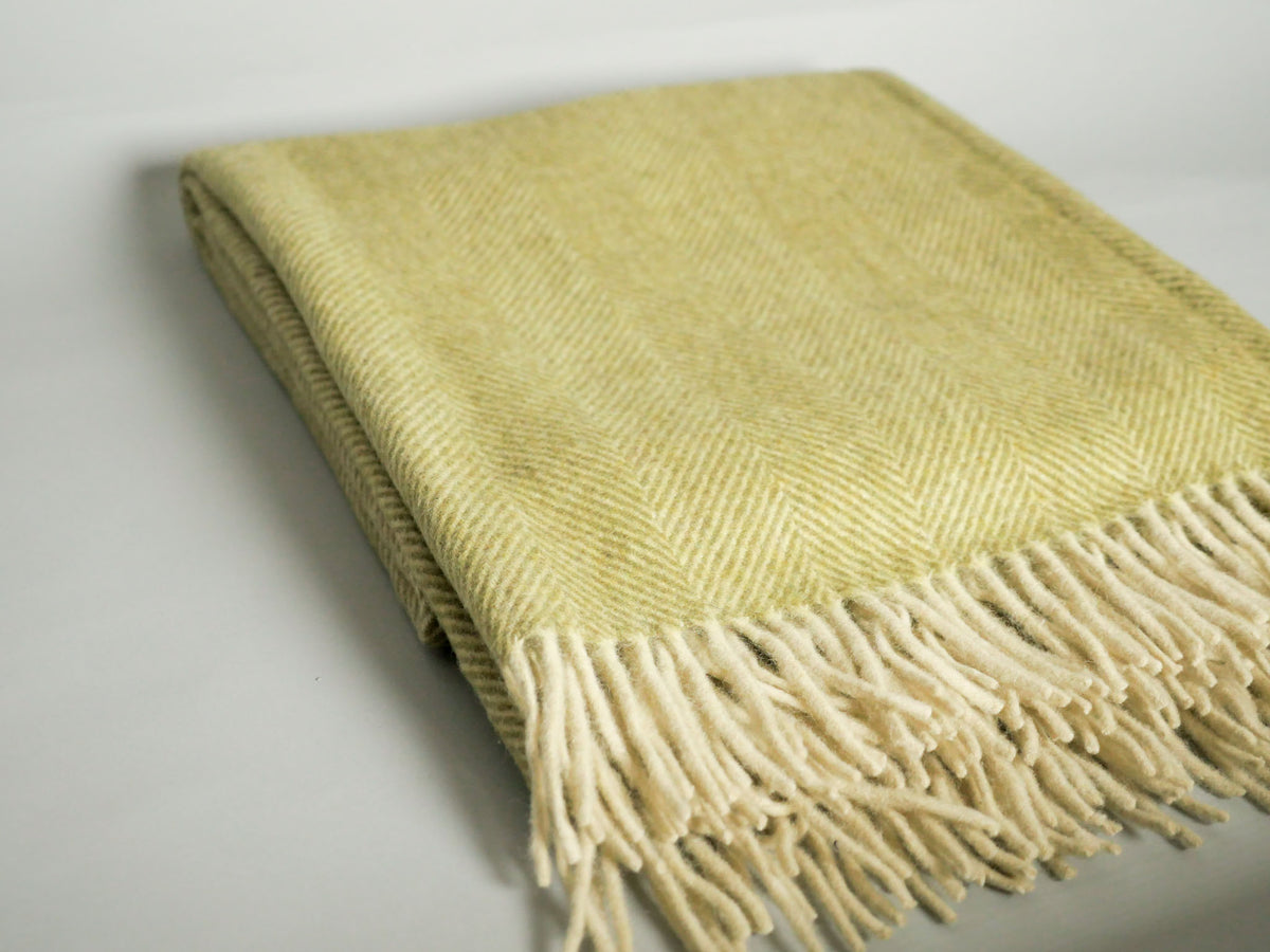 Plaid en laine tissé main, vert jaune