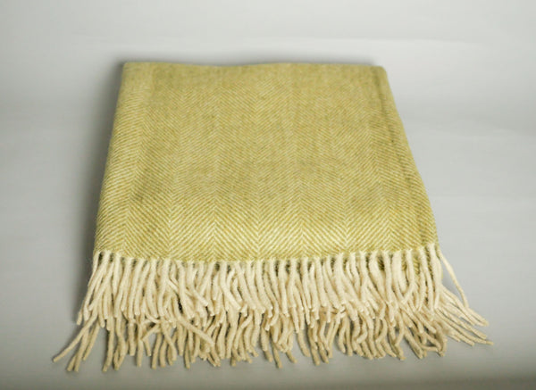 Plaid en laine tissé main, vert jaune