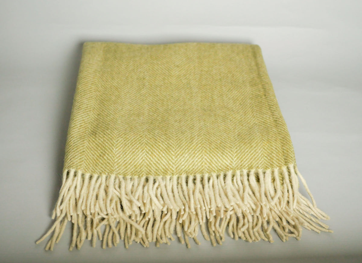 Plaid en laine tissé main, vert jaune