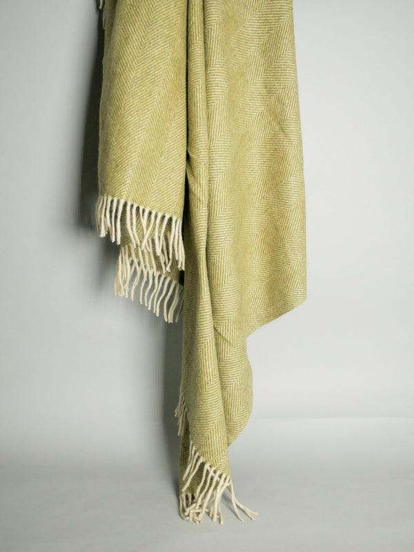 Plaid en laine tissé main, vert jaune