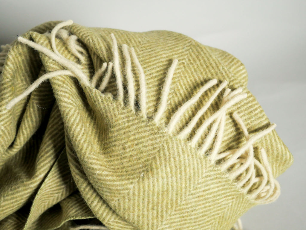 Plaid en laine tissé main, vert jaune