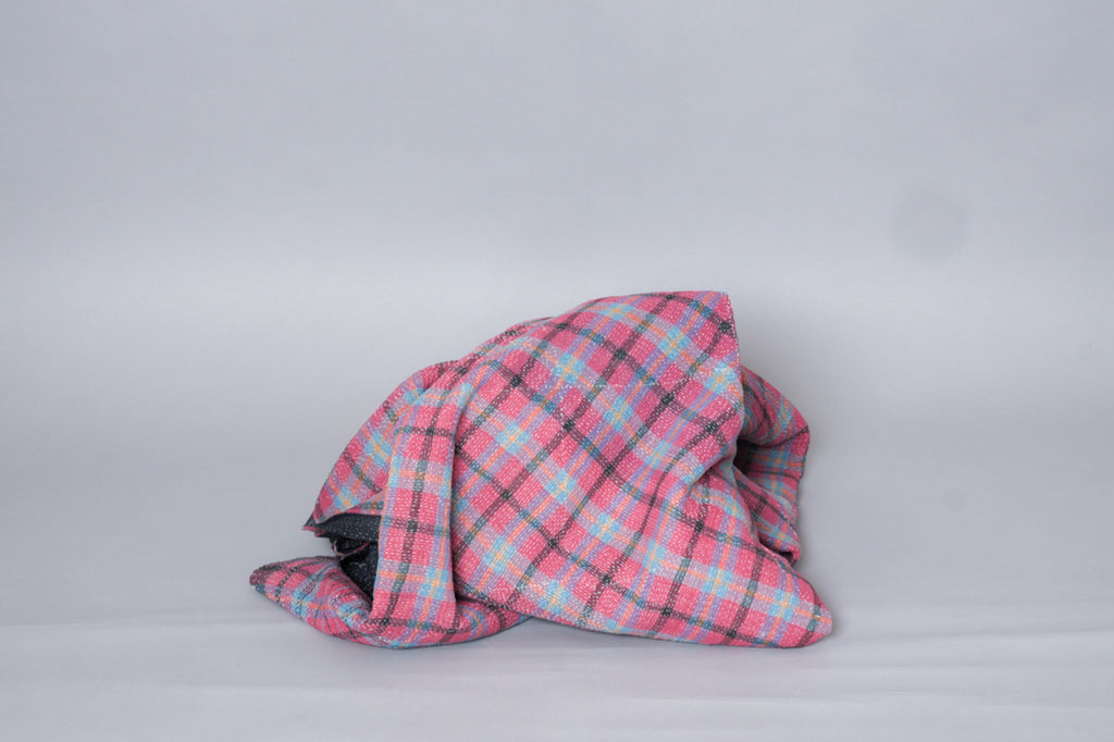 Kantha sari couvre-lit, Tartan No.21 coton recyclé brodé à la main