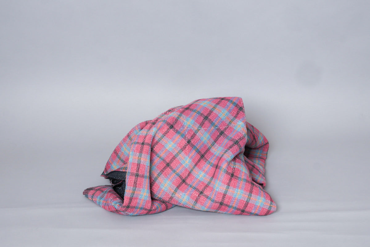Kantha sari couvre-lit, Tartan No.21 coton recyclé brodé à la main