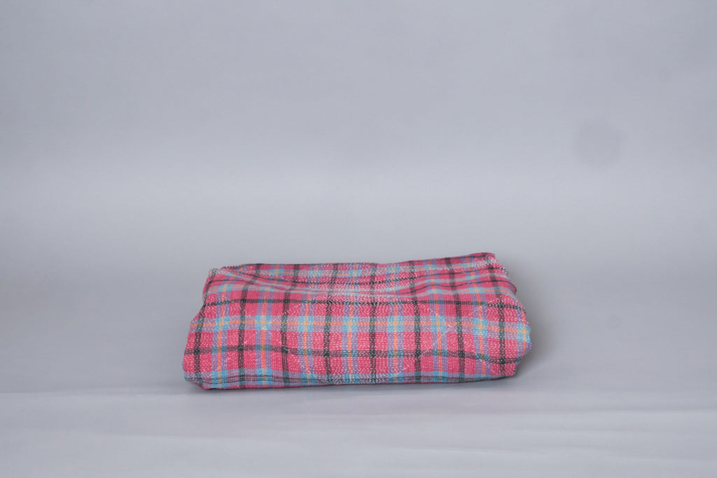 Kantha sari couvre-lit, Tartan No.21 coton recyclé brodé à la main