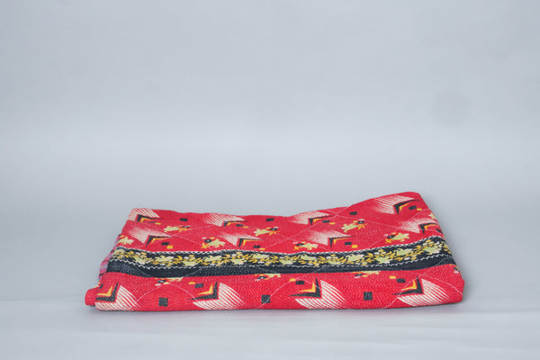 Kantha sari couvre-lit, Tartan No.21 coton recyclé brodé à la main