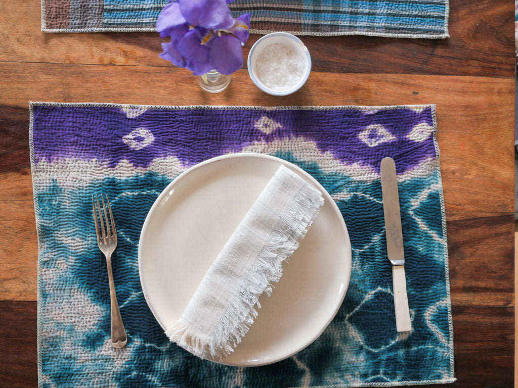 Lot de 2 Sets Table Vintage Kantha, Bleu Violet Graphic