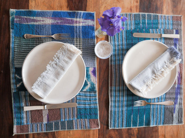 Lot de 2 Sets Table Vintage Kantha, Bleu Violet Graphic