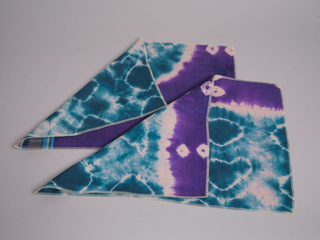Lot de 2 Sets Table Vintage Kantha, Bleu Violet Graphic