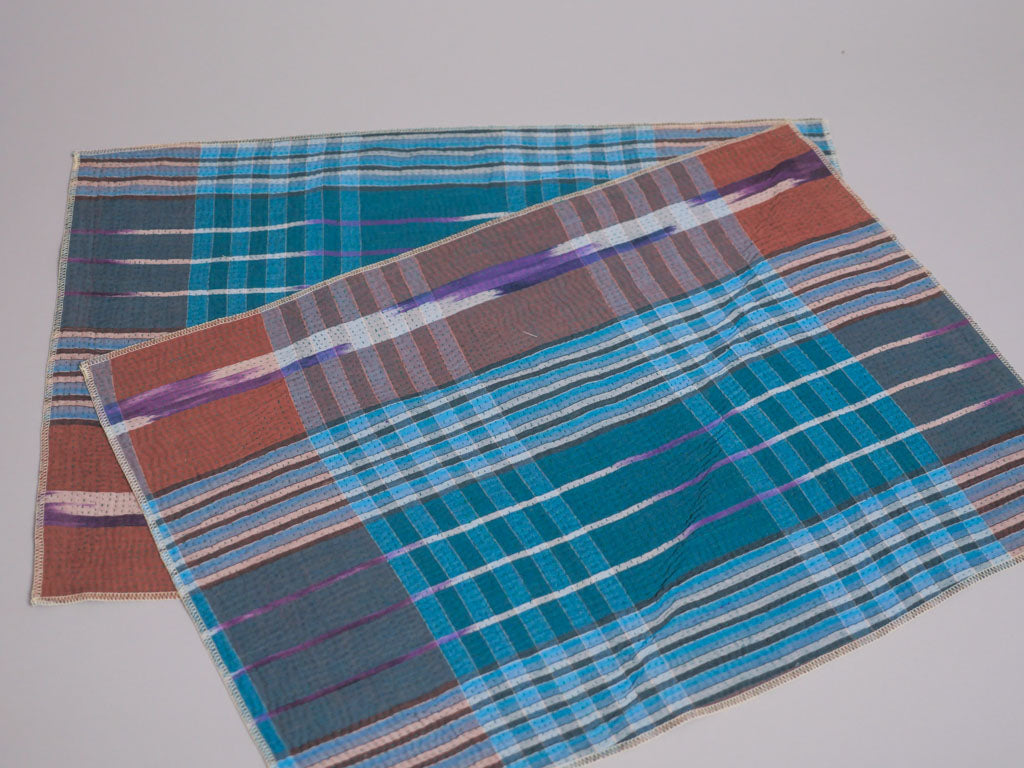 Lot de 2 Sets Table Vintage Kantha, Bleu Violet Graphic