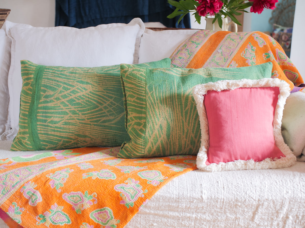 Spring Grass Kantha Vintage housse de coussin