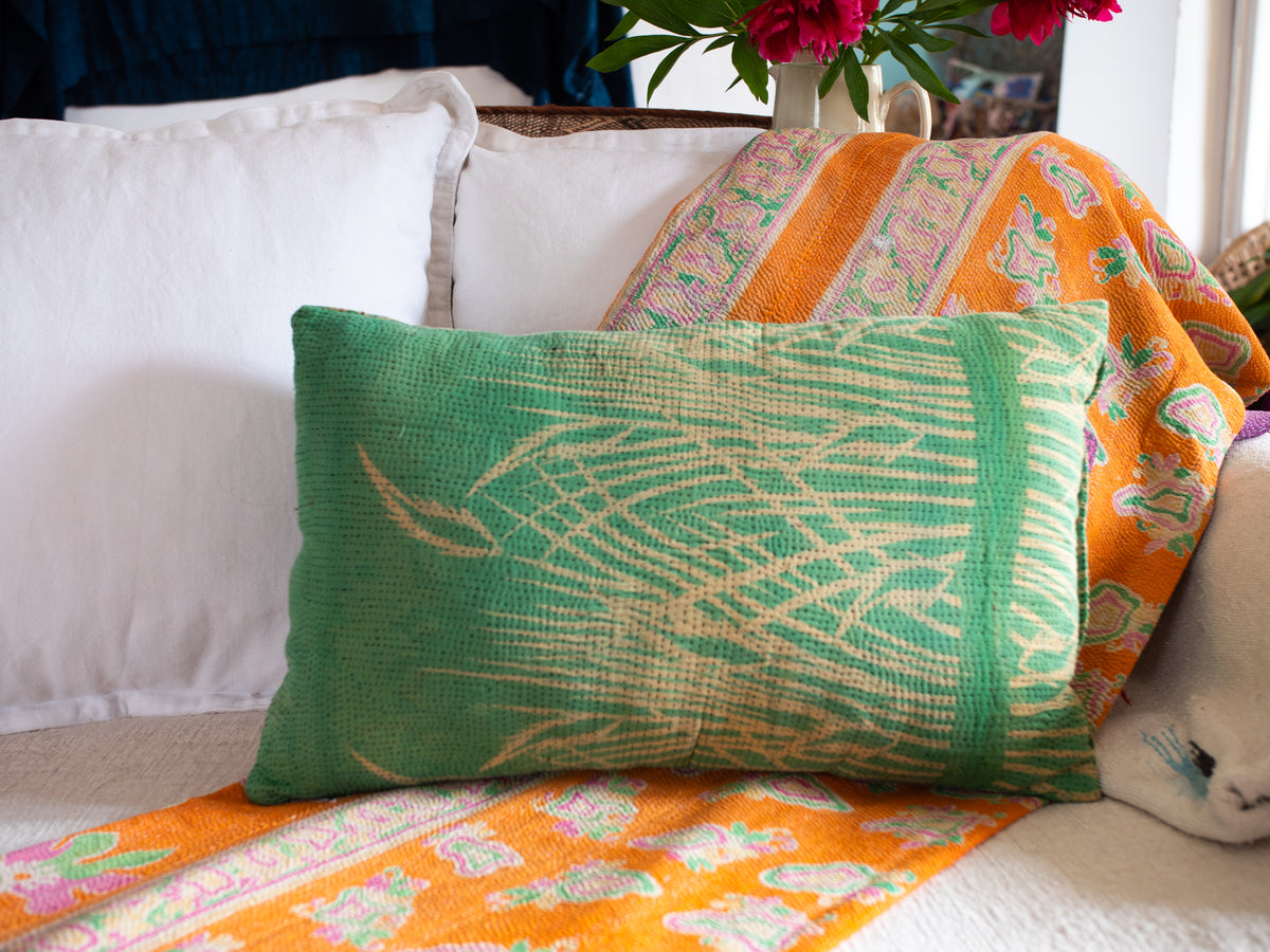 Spring Grass Kantha Vintage housse de coussin