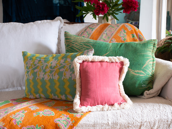 Spring Grass Kantha Vintage housse de coussin
