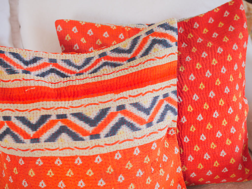 Poppy Fields, Kantha Vintage housse de coussin