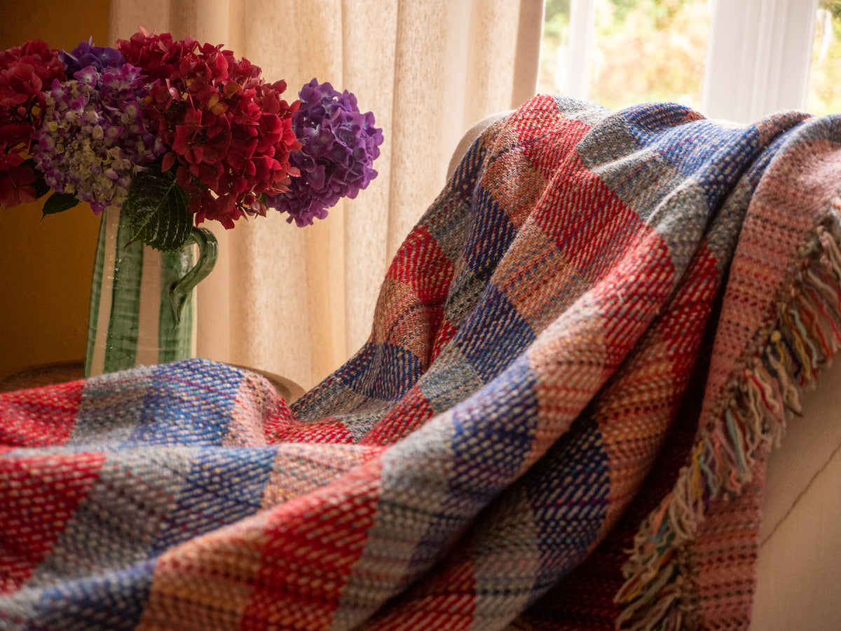 Plaid khadi en laine tissé main