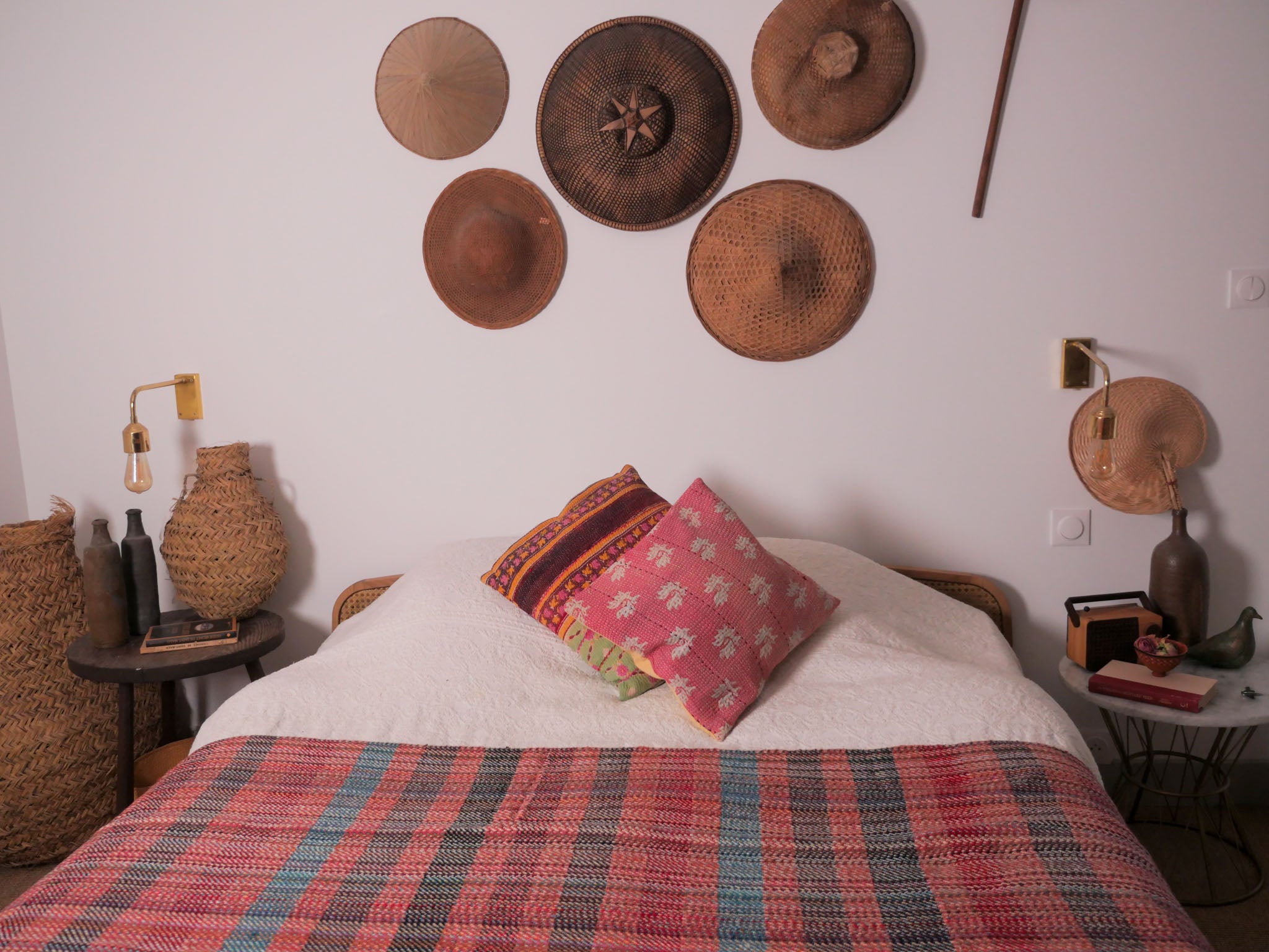 Plaid en laine recyclé tissé main.