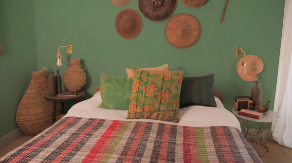 Couverture khadi, tissé main en laine recyclé  No.126