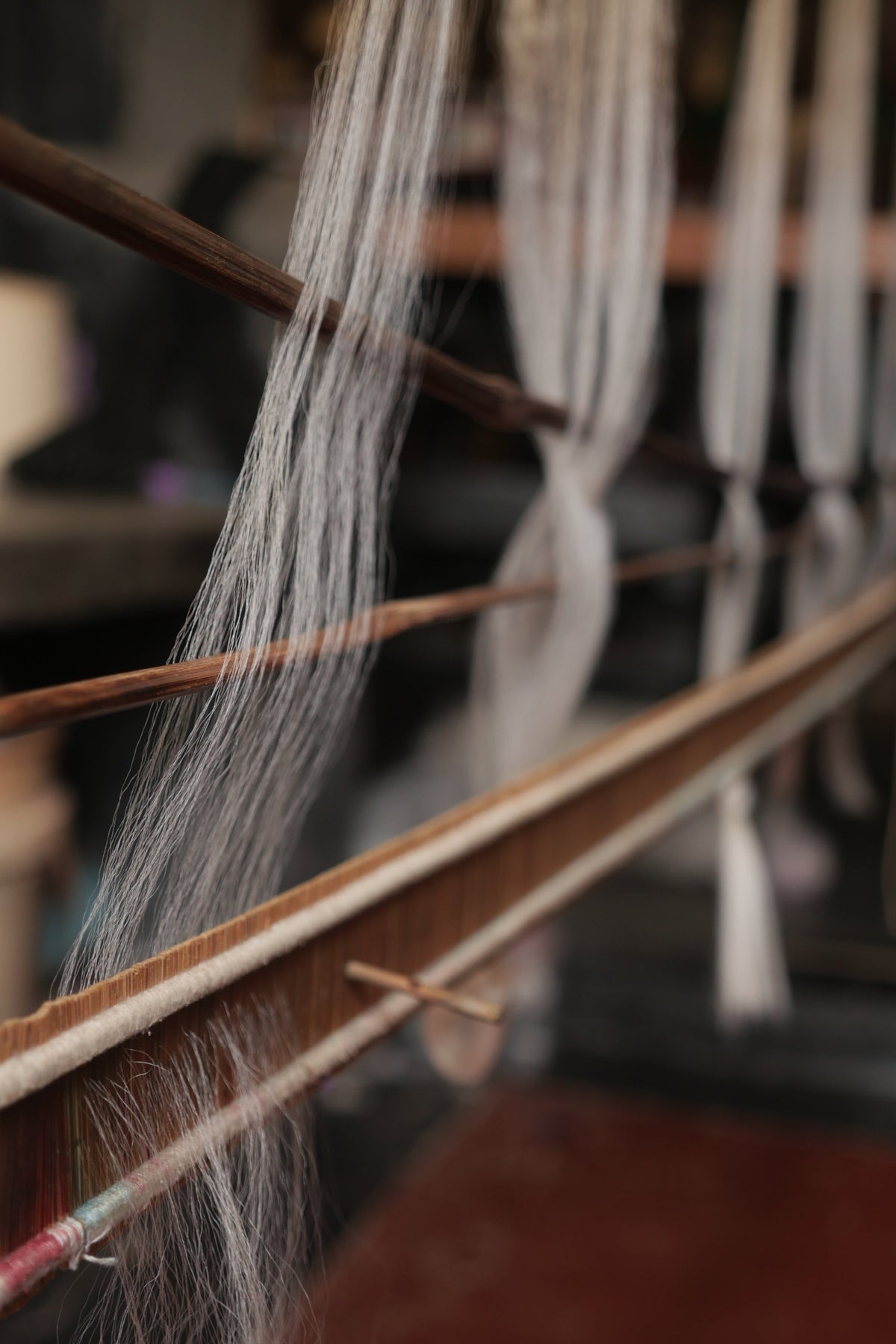 Fils de coton tendus sur un métier à tisser