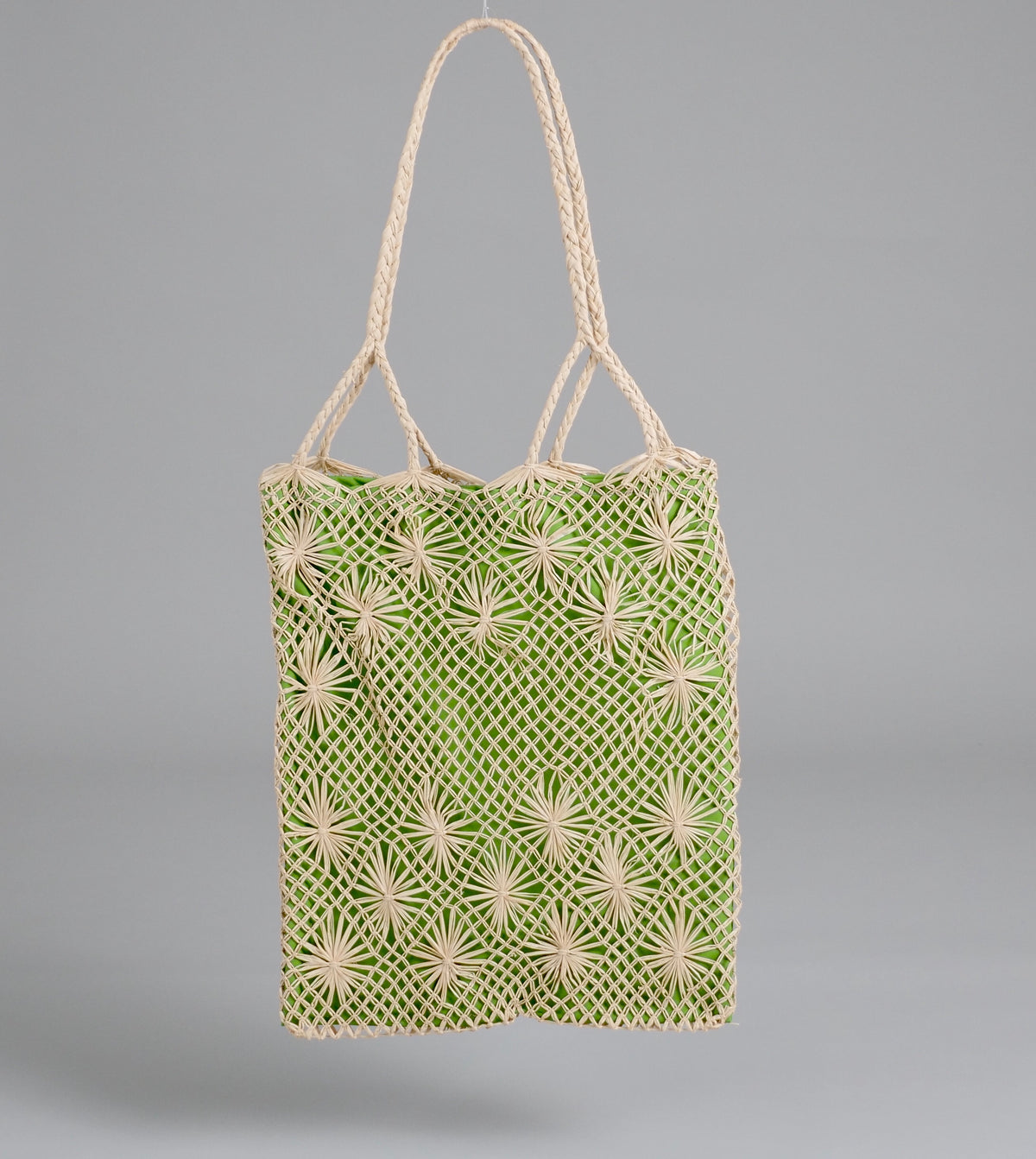 Sac Vert Buriti Fleur Tissé Main en Macramé, Brésil