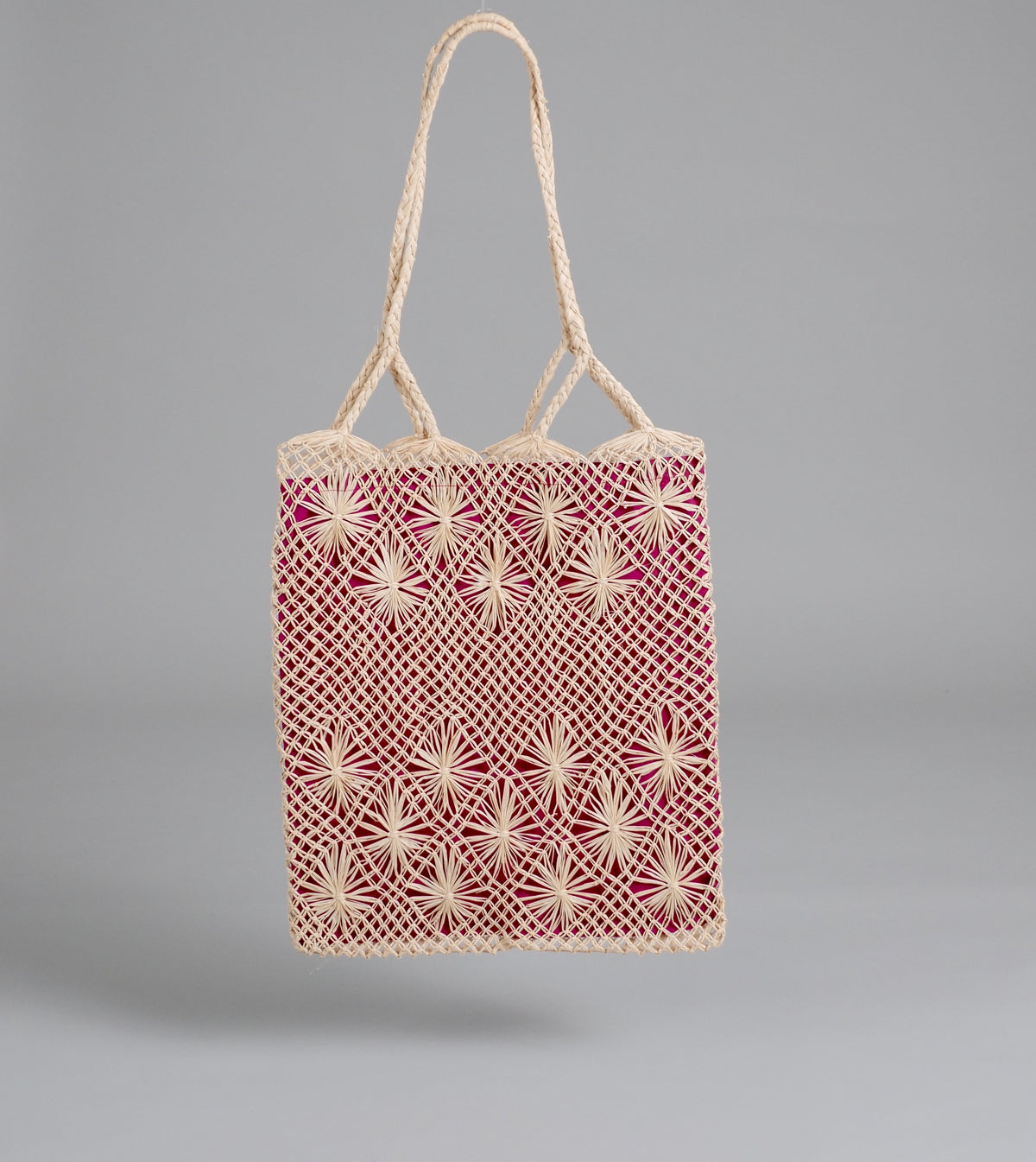 Sac Buriti Rose Fleur Tissé Main en Macramé, Brésil