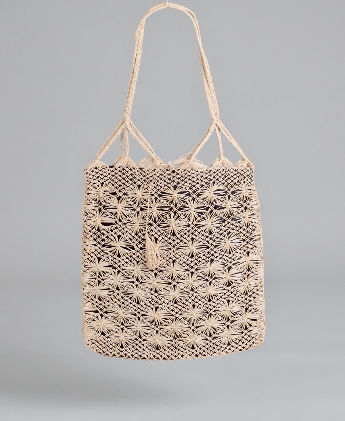 Sac Buriti Noir Fleur Tissé Main en Macramé, Brésil