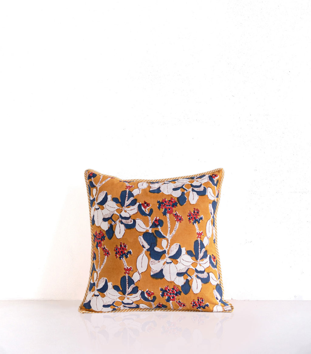 Coussin Iris Moutard blockprint