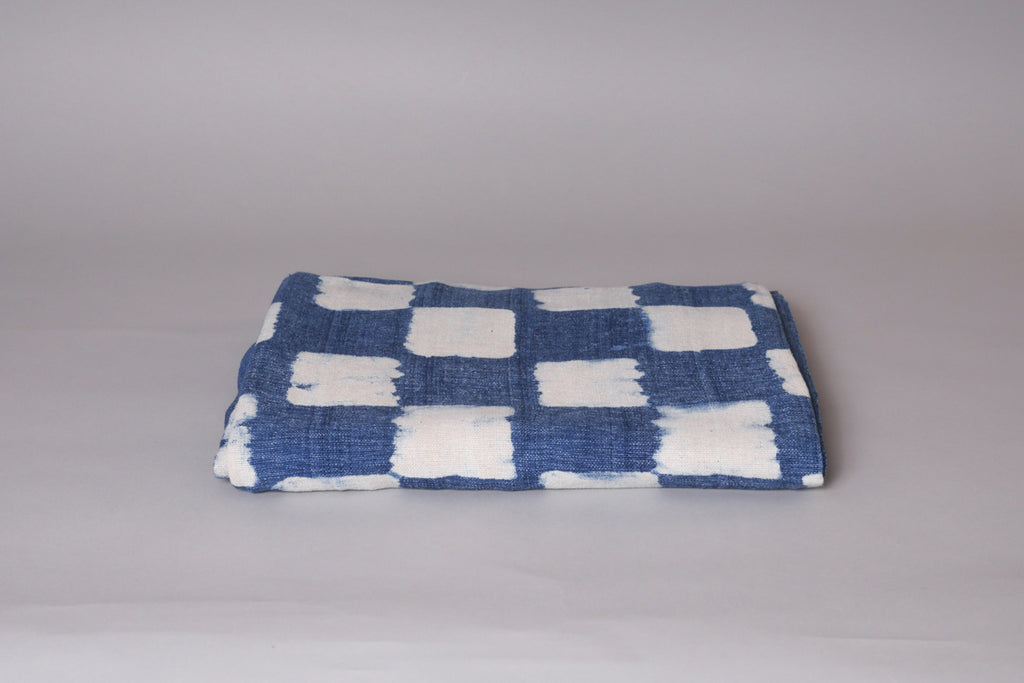 Nappe, couverture en coton tissé main, indigo