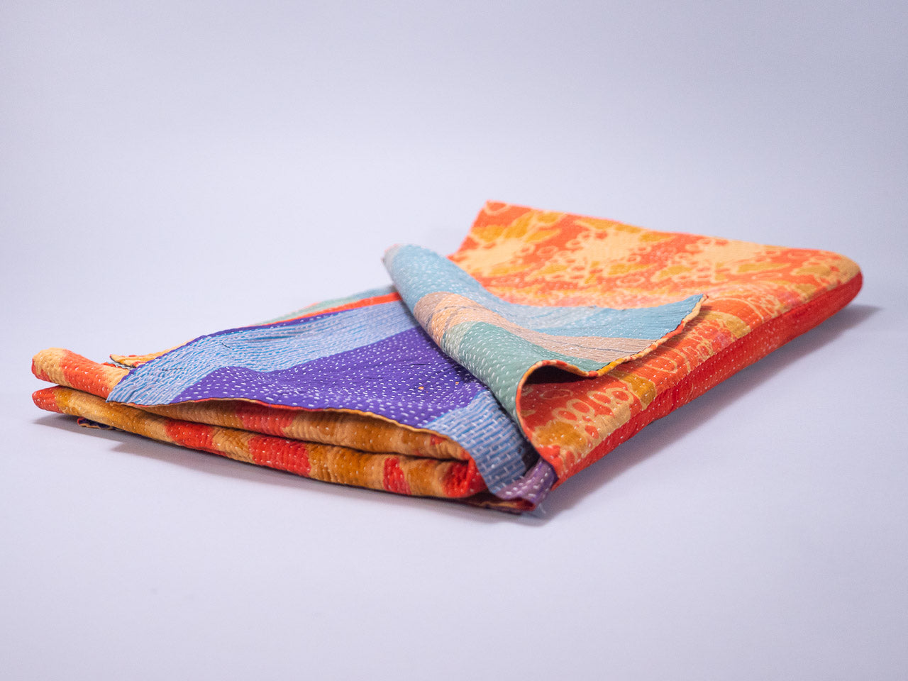 Kantha sari couvre-lit, coton recyclé brodé à la main , No 3 130 X 212cm