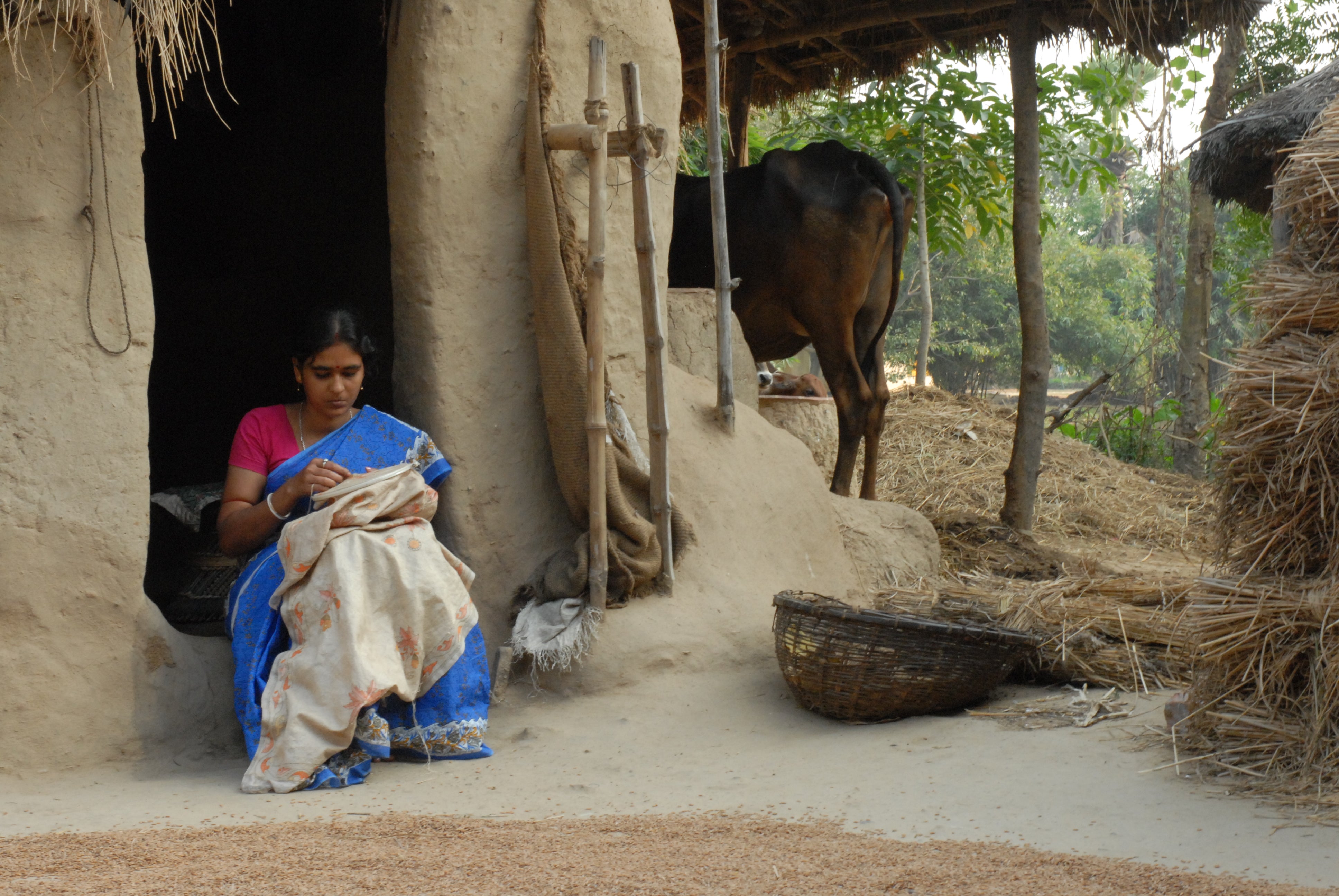 Kantha sari couvre-lit  No.38 "Winter Rose",  coton recyclé brodé à la main