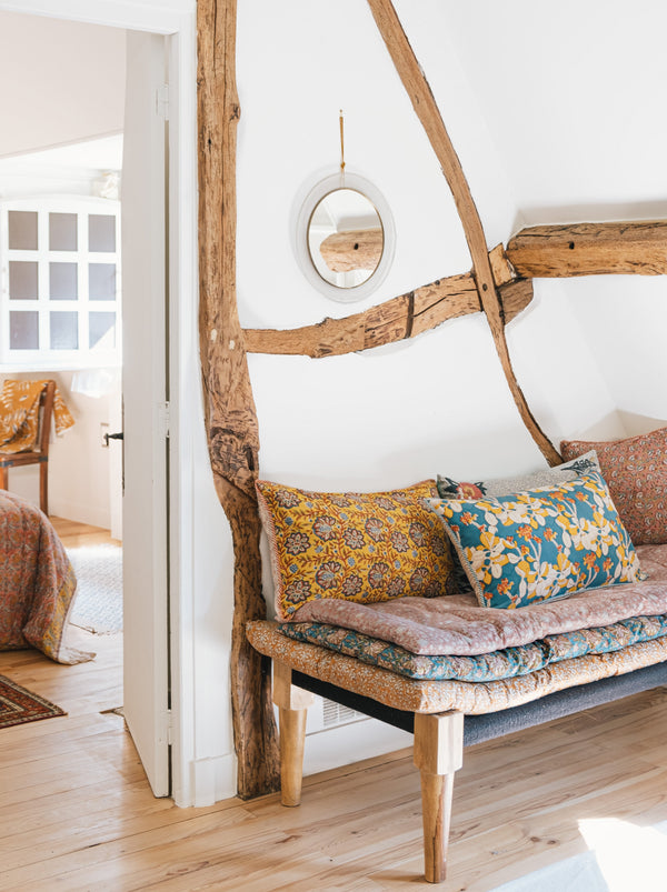 Coussin Pankha Bleu blockprint