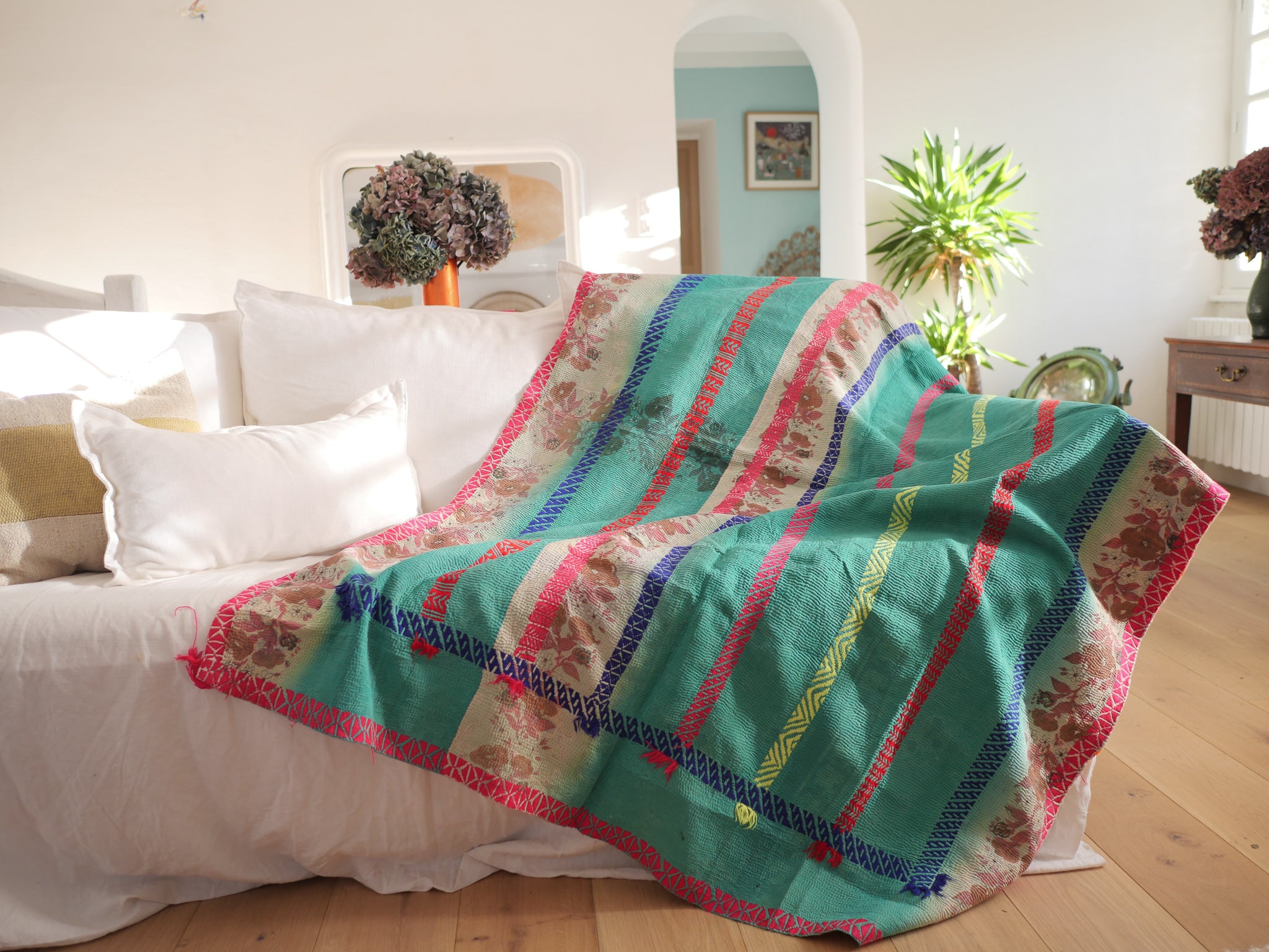 Kantha couvre lit en coton recyclé 