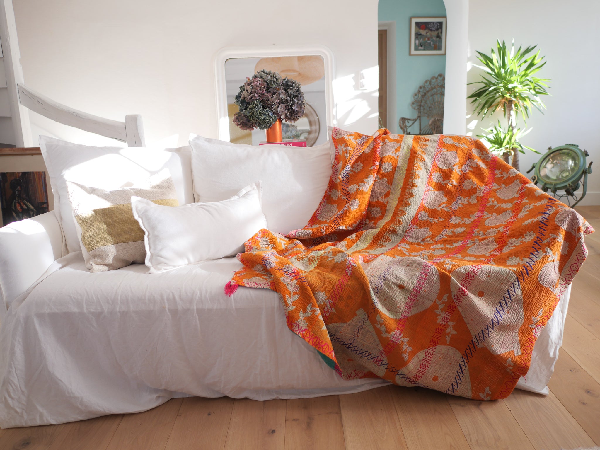 Kantha couvre lit en coton recyclé 