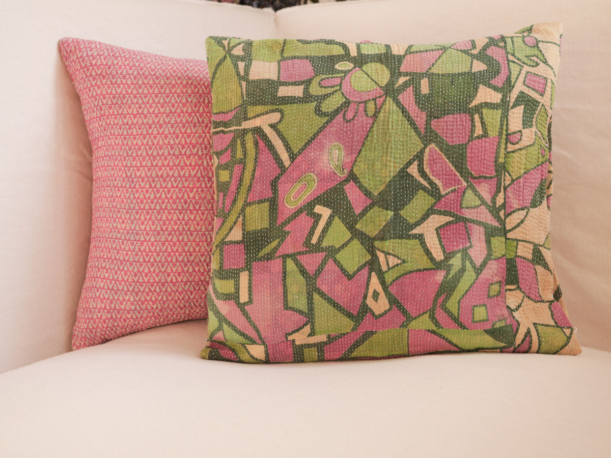"Graphic violet" Kantha Vintage housse de coussin