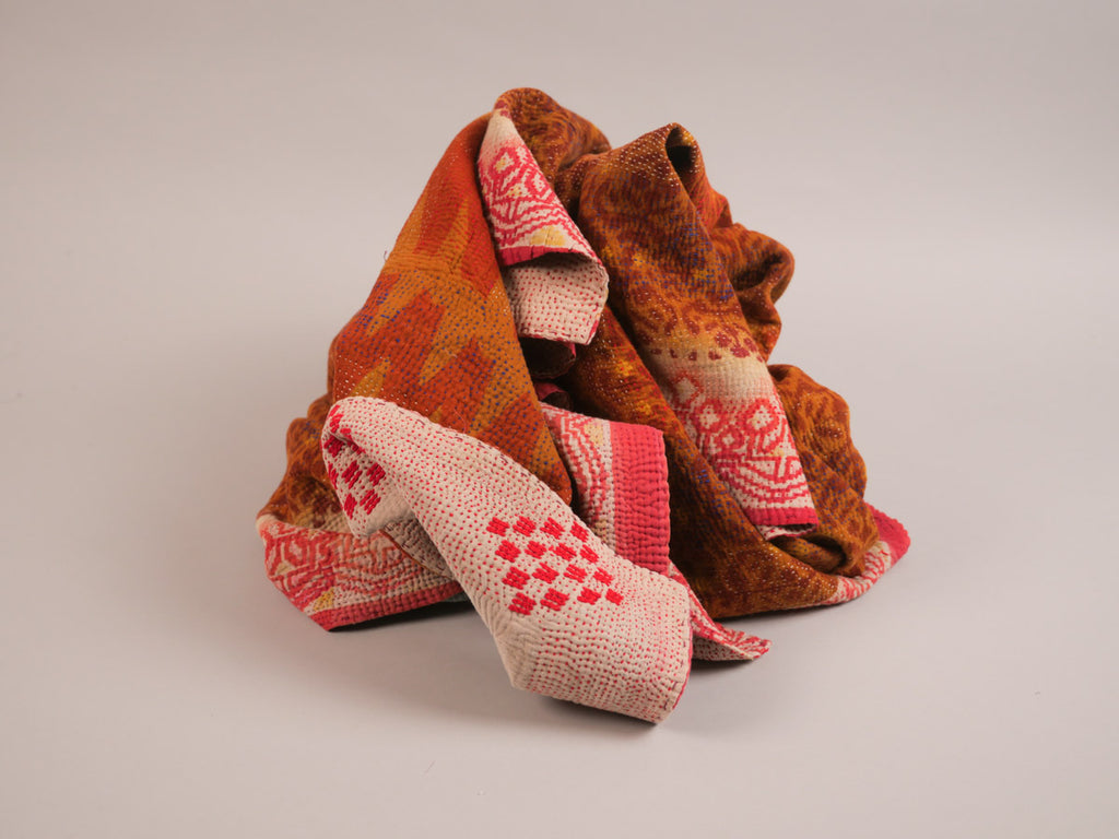 Vintage kantha couvre lit en coton recyclé avec broderrie