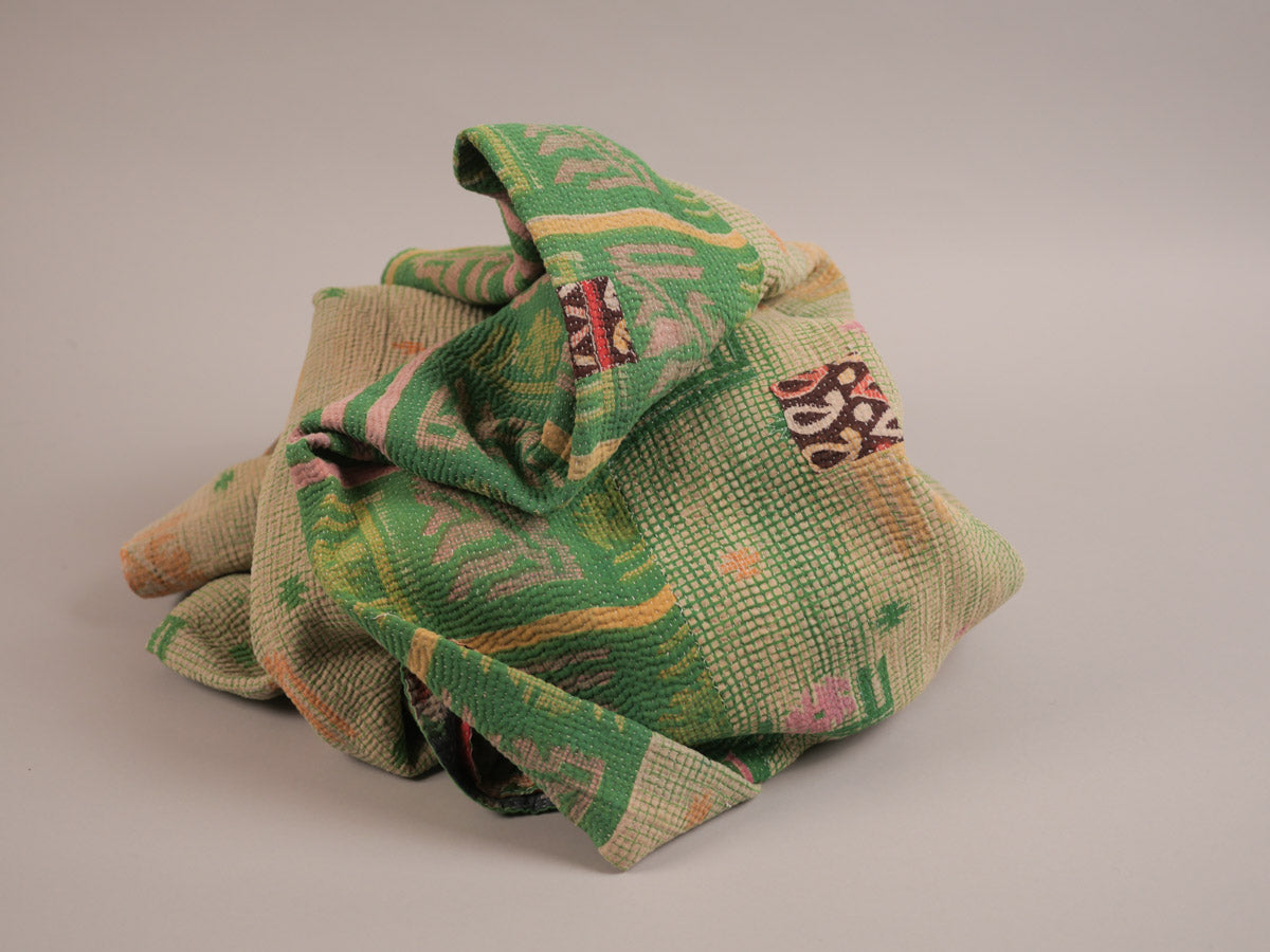 Vintage kantha couvre lit en coton recyclé