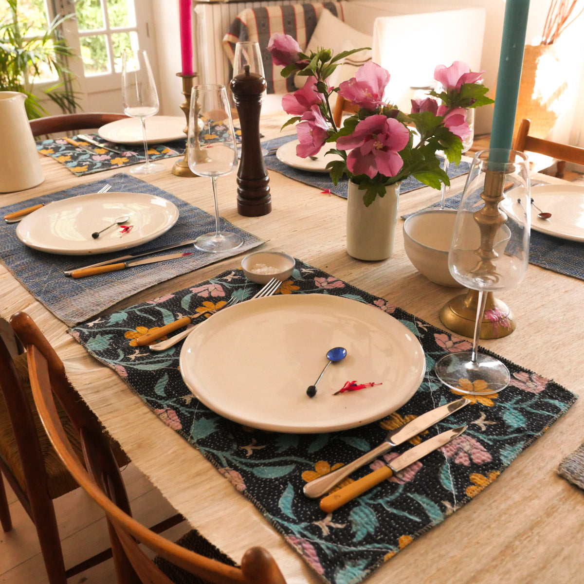 Set de Table  en coton recyclé, vintage Kantha. Place mats.