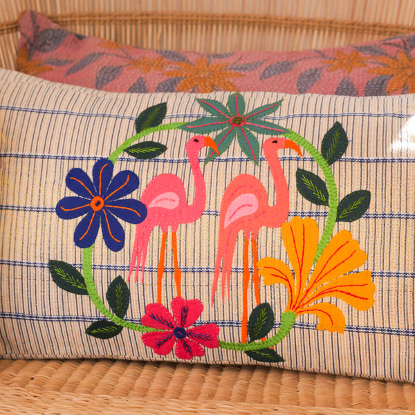 Coussin flamant Rose brodé main