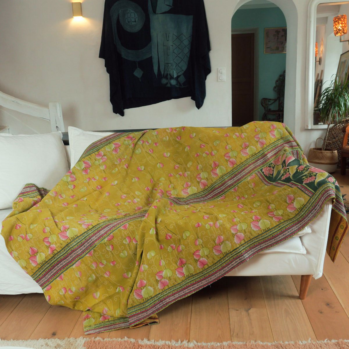 Kantha couvre lit en coton recyclé