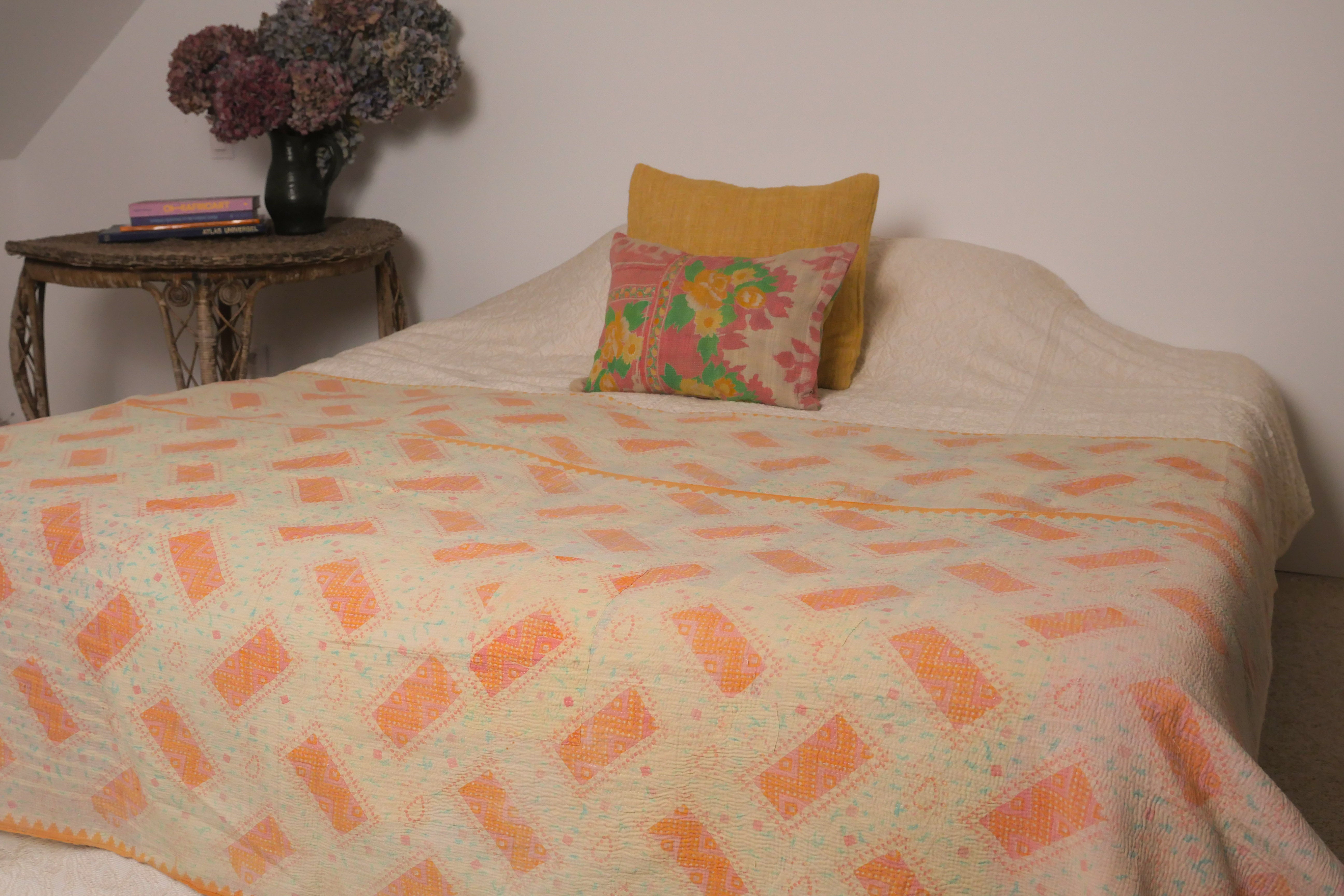 Couvre lit kantha en cotton recyclé