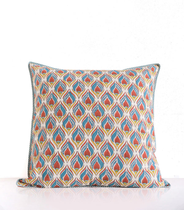 Coussin Pankha Bleu blockprint