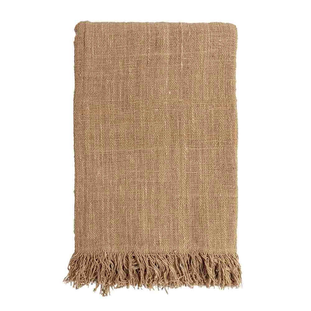 Java handloom, Couverture en coton marron recylcée tissé main