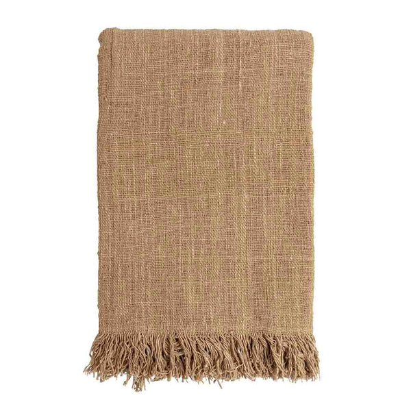 Java handloom, Couverture en coton marron recylcée tissé main