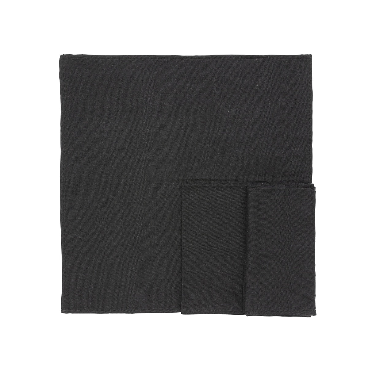 Set de 4 serviette de table noir.  Cette serviette de table est fabriquée à partir de fils de coton recyclés et tissés sur un métier à main traditionnel. . Image principale du produit