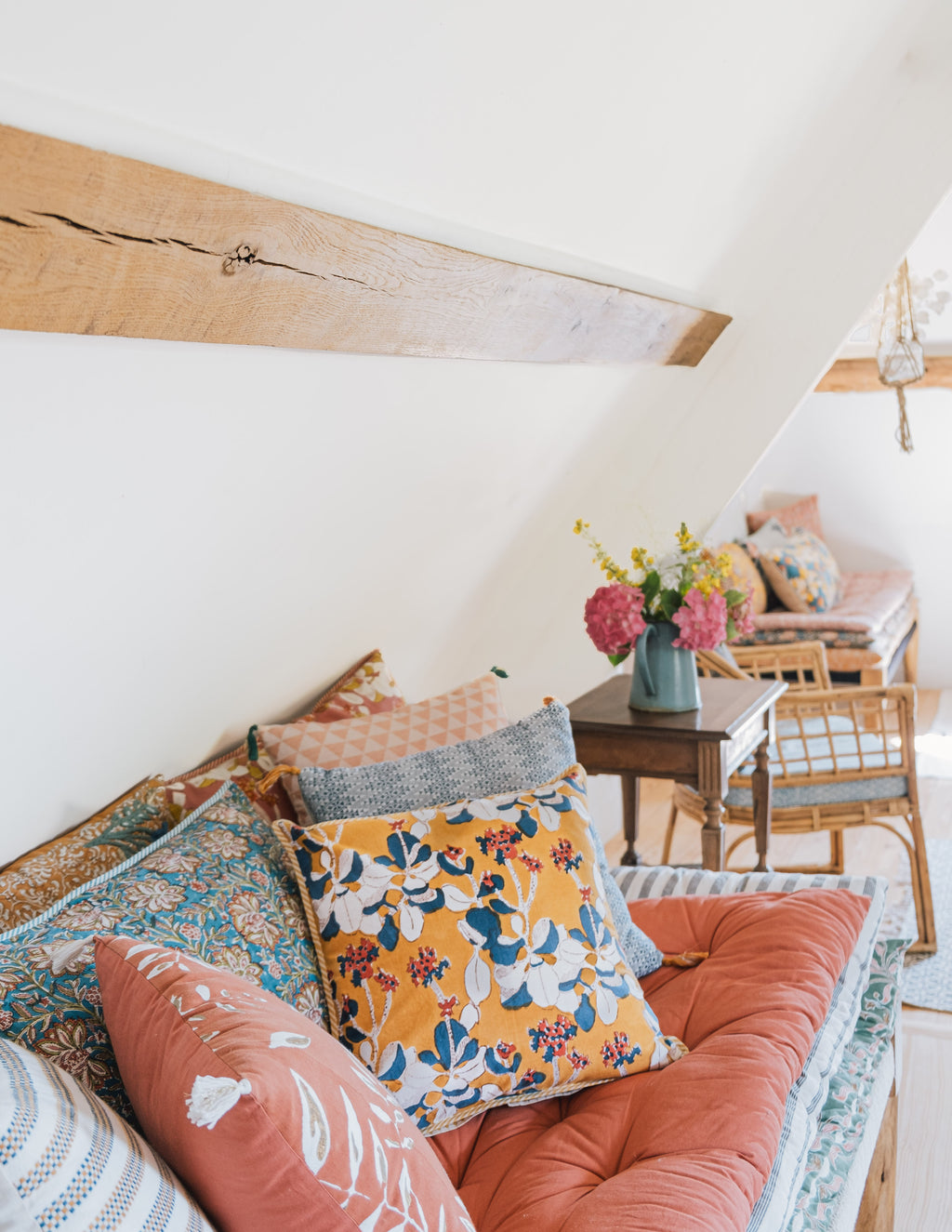 Coussin Iris Moutard blockprint